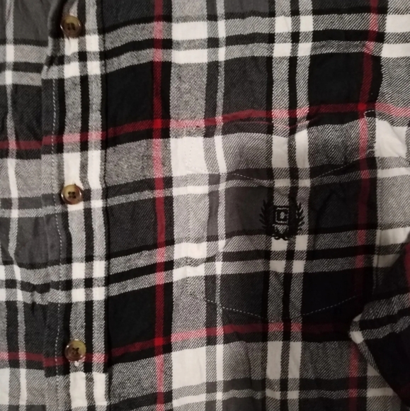 Chaps Shirt Mens L Combat Grey Flannel Plaid Embroidered Logo Button Down Pocket - Picture 9 of 13